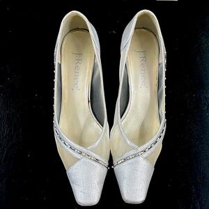 J.Renee Silver Heels with Mesh and Rhinestone Detail